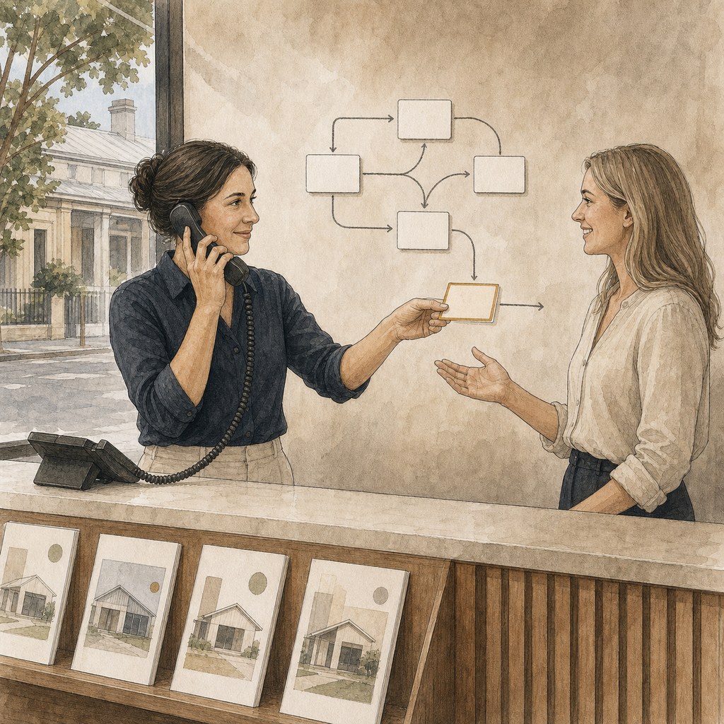A real-estate agency staff member routing a phone enquiry to a human colleague